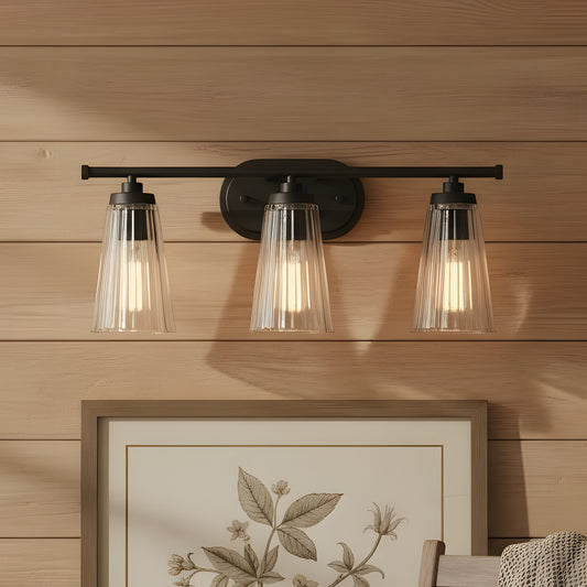 Minimalist 3-Light Ribbed Glass Dimmable Wall Light