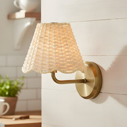 Crosby Rustic Woven Rattan Lantern Wall Sconce