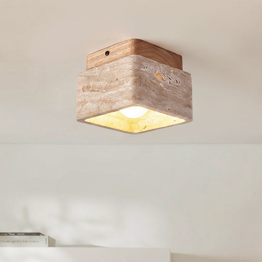 Kairi Square Travertine 1-Light Flush Mount Ceiling Light