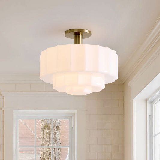 Wren Modern Tiered Textured Milk Glass Flush Mount (14")