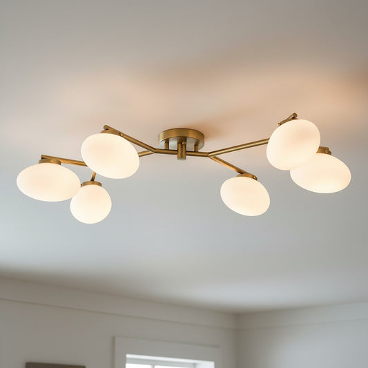 Contemporary 6 Light Branch Frosted Glass Linear Semi Flush Mount Light