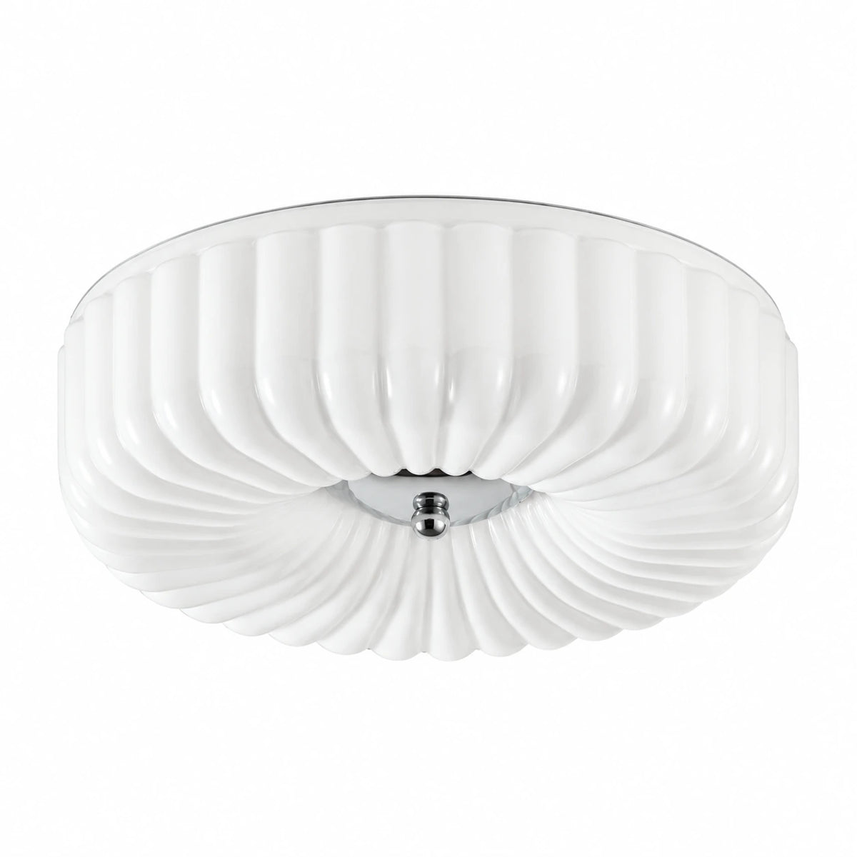 Maelis 40 cm white ribbed glass flush mount ceiling light on white
