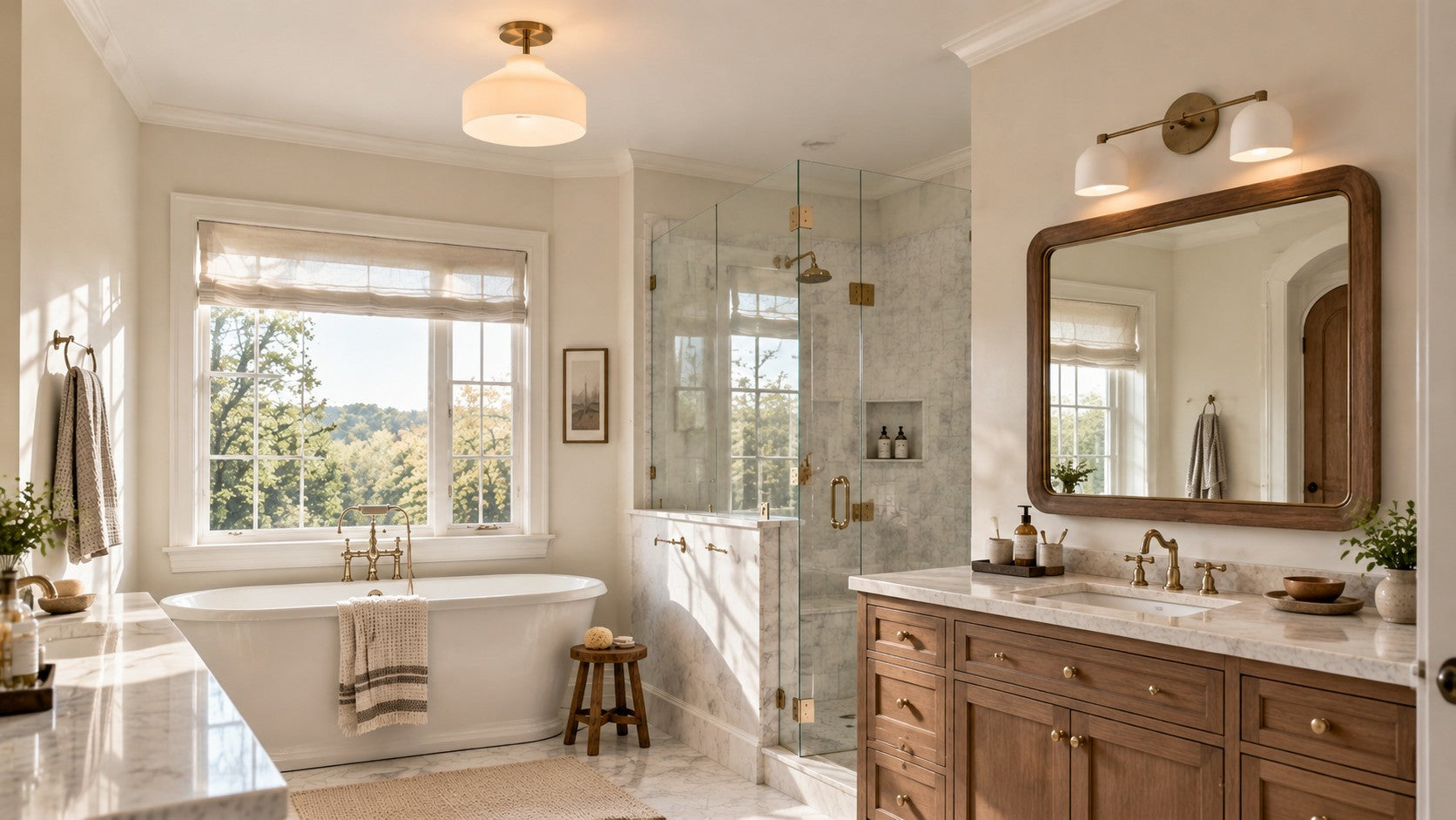 Bathroom with a Nerys ceiling light and Nordic vanity light