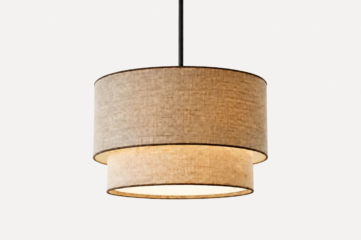 Drum Shape Natural Linen Double Drum Chandelier