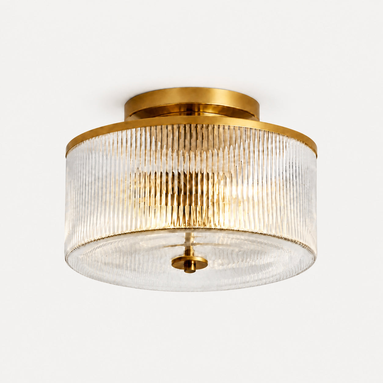 Vireo Farmhouse Drum-Shaped Ribbed Glass Ceiling Light
