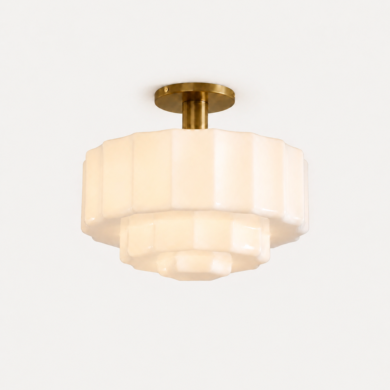 Ethan Tiered Milk Glass Flush Mount