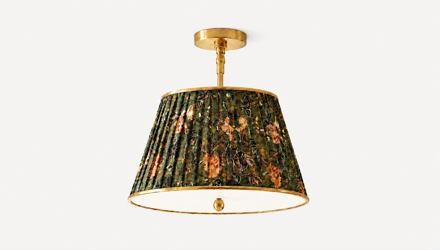 Ursula Vintage Country Brass Printed Pleated Ceiling Lamp