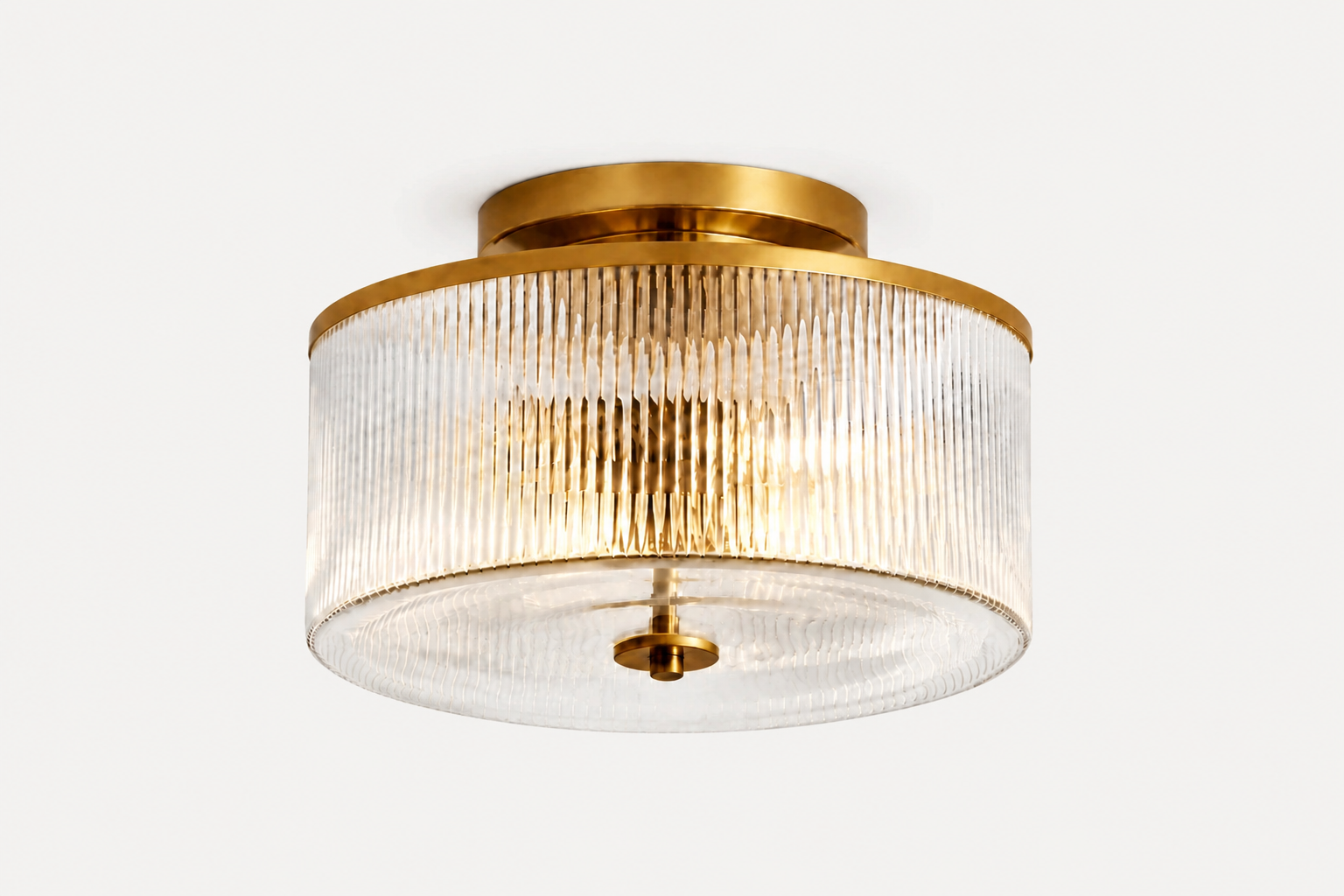 Vireo Farmhouse Drum-Shaped Ribbed Glass Ceiling Light